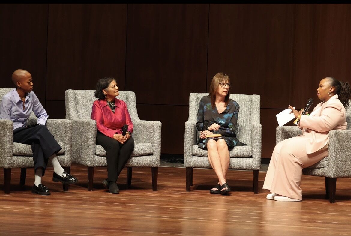 Left to Right: Amahle-Imvelo Jaxa, Yasmin Sooka and A/Professor Helen Scalon with Sakina Kamwendo.